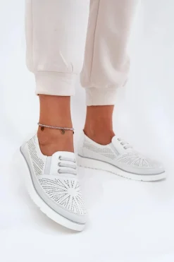Clearance Półbuty Damskie Wsuwane Ażurowe Białe Azethia Damskie Półbuty Skórzane