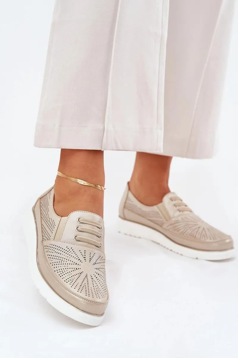 Online Evento Półbuty Damskie Wsuwane Ażurowe Złote Azethia Złoty