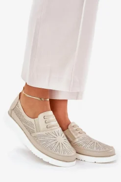 Online Evento Półbuty Damskie Wsuwane Ażurowe Złote Azethia Złoty