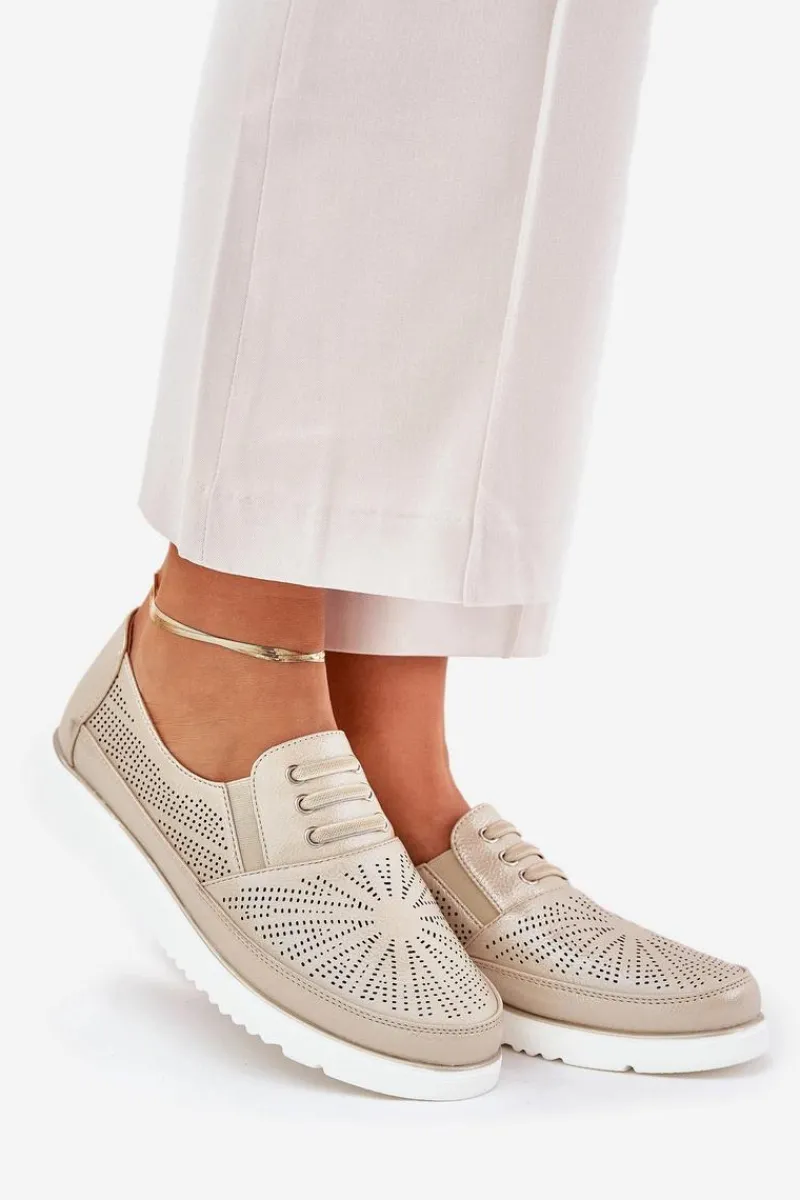 Online Evento Półbuty Damskie Wsuwane Ażurowe Złote Azethia Złoty