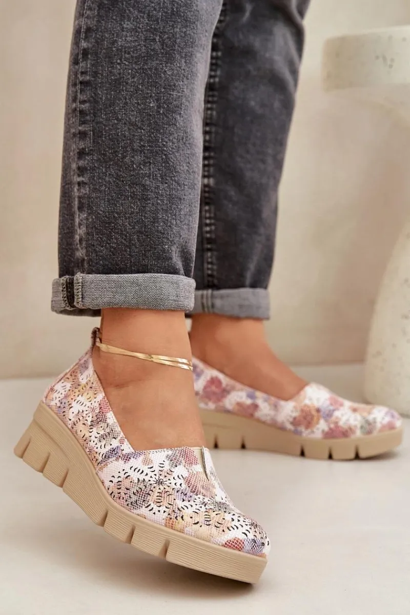 New Półbuty Damskie Z Ażurowym Wzorem Na Koturnie Multikolor Lisvia Damskie Półbuty Skórzane