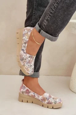 New Półbuty Damskie Z Ażurowym Wzorem Na Koturnie Multikolor Lisvia Damskie Półbuty Skórzane