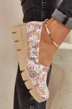 New Półbuty Damskie Z Ażurowym Wzorem Na Koturnie Multikolor Lisvia Damskie Półbuty Skórzane