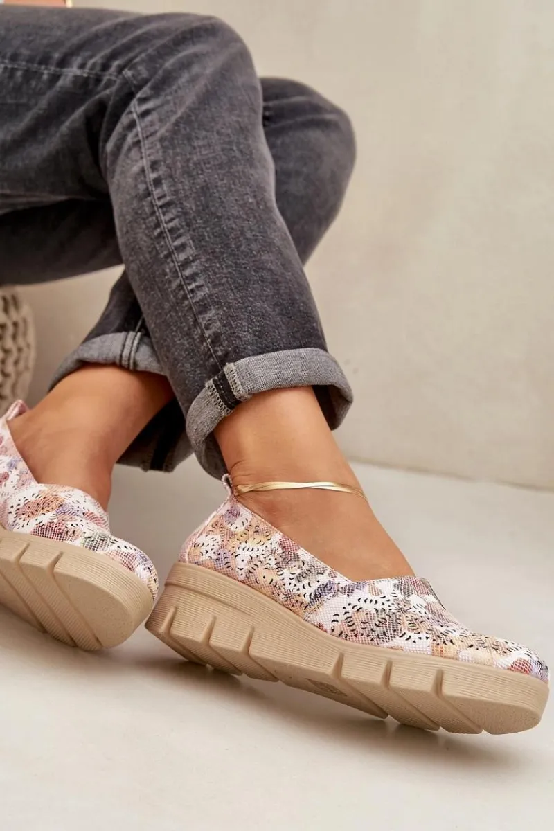 New Półbuty Damskie Z Ażurowym Wzorem Na Koturnie Multikolor Lisvia Damskie Półbuty Skórzane