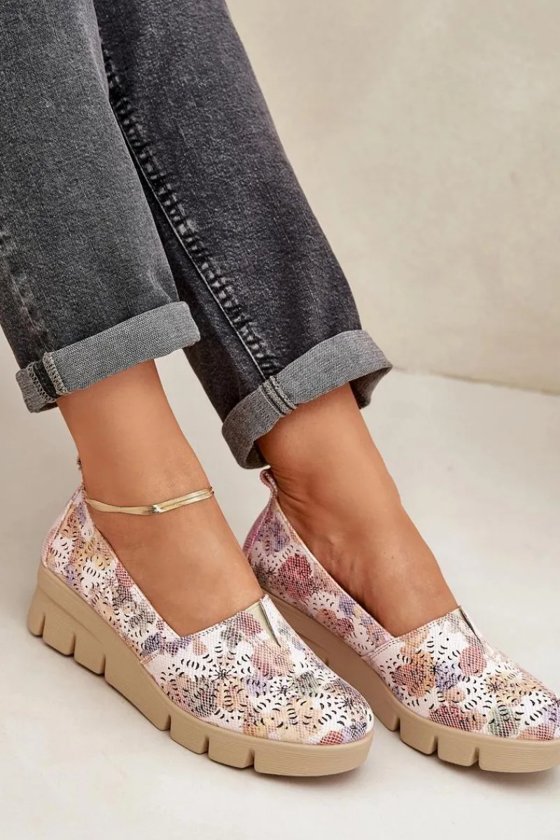 New Półbuty Damskie Z Ażurowym Wzorem Na Koturnie Multikolor Lisvia Damskie Półbuty Skórzane