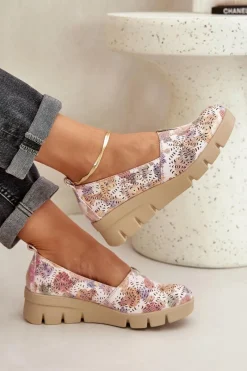 New Półbuty Damskie Z Ażurowym Wzorem Na Koturnie Multikolor Lisvia Damskie Półbuty Skórzane