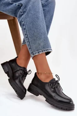 Półbuty Damskie Z Eko Skóry Czarne Adrelle Damskie Półbuty Skórzane