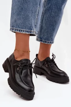 Półbuty Damskie Z Eko Skóry Czarne Adrelle Damskie Półbuty Skórzane