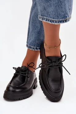 Półbuty Damskie Z Eko Skóry Czarne Adrelle Damskie Półbuty Skórzane