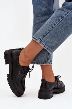 Półbuty Damskie Z Eko Skóry Czarne Adrelle Damskie Półbuty Skórzane