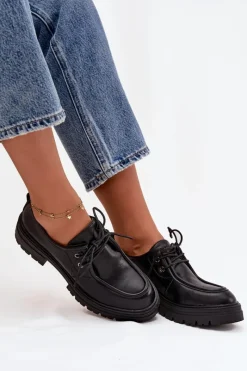 Półbuty Damskie Z Eko Skóry Czarne Adrelle Damskie Półbuty Skórzane