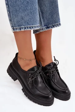 Półbuty Damskie Z Eko Skóry Czarne Adrelle Damskie Półbuty Skórzane