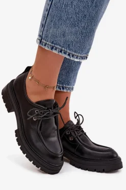 Półbuty Damskie Z Eko Skóry Czarne Adrelle Damskie Półbuty Skórzane