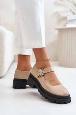 Boto Półbuty Damskie Z Klamrą Beżowe Plikuria Beżowy