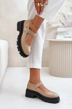 Boto Półbuty Damskie Z Klamrą Beżowe Plikuria Beżowy