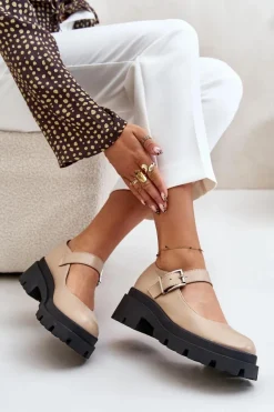 Boto Półbuty Damskie Z Klamrą Beżowe Plikuria Beżowy