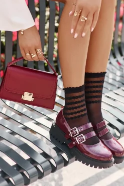 Discount Półbuty Damskie Z Paskami Lakierowane Burgundowe Terione Damskie Półbuty Lakierowane|Półbuty Skórzane