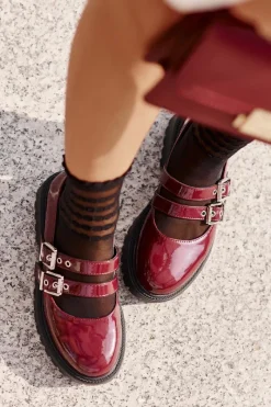 Discount Półbuty Damskie Z Paskami Lakierowane Burgundowe Terione Damskie Półbuty Lakierowane|Półbuty Skórzane