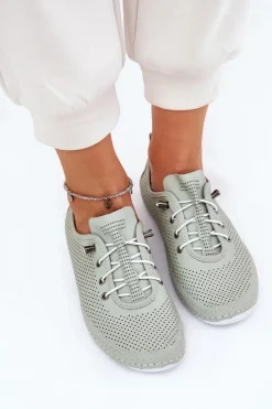 Sale Artiker Półbuty Damskie Ze Skóry Naturalnej 54C0833 Jasnozielone Zielony