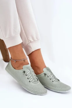 Sale Artiker Półbuty Damskie Ze Skóry Naturalnej 54C0833 Jasnozielone Zielony