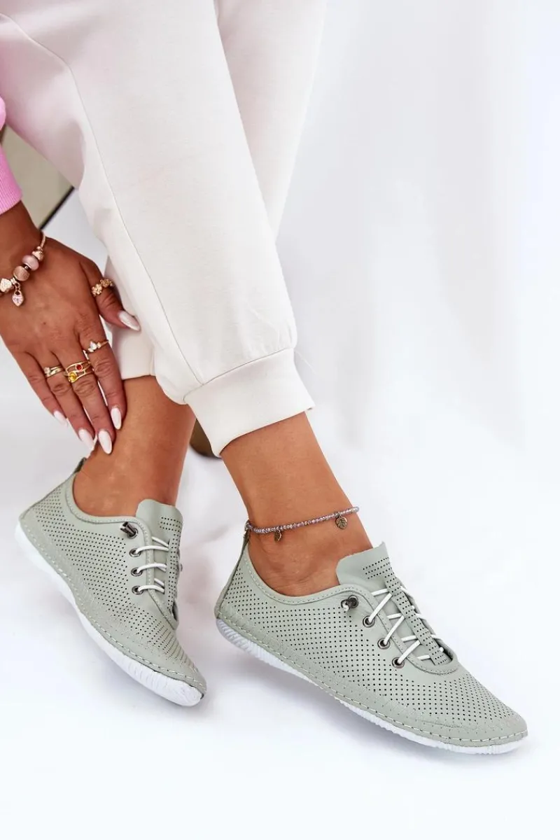 Sale Artiker Półbuty Damskie Ze Skóry Naturalnej 54C0833 Jasnozielone Zielony