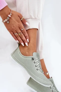 Sale Artiker Półbuty Damskie Ze Skóry Naturalnej 54C0833 Jasnozielone Zielony