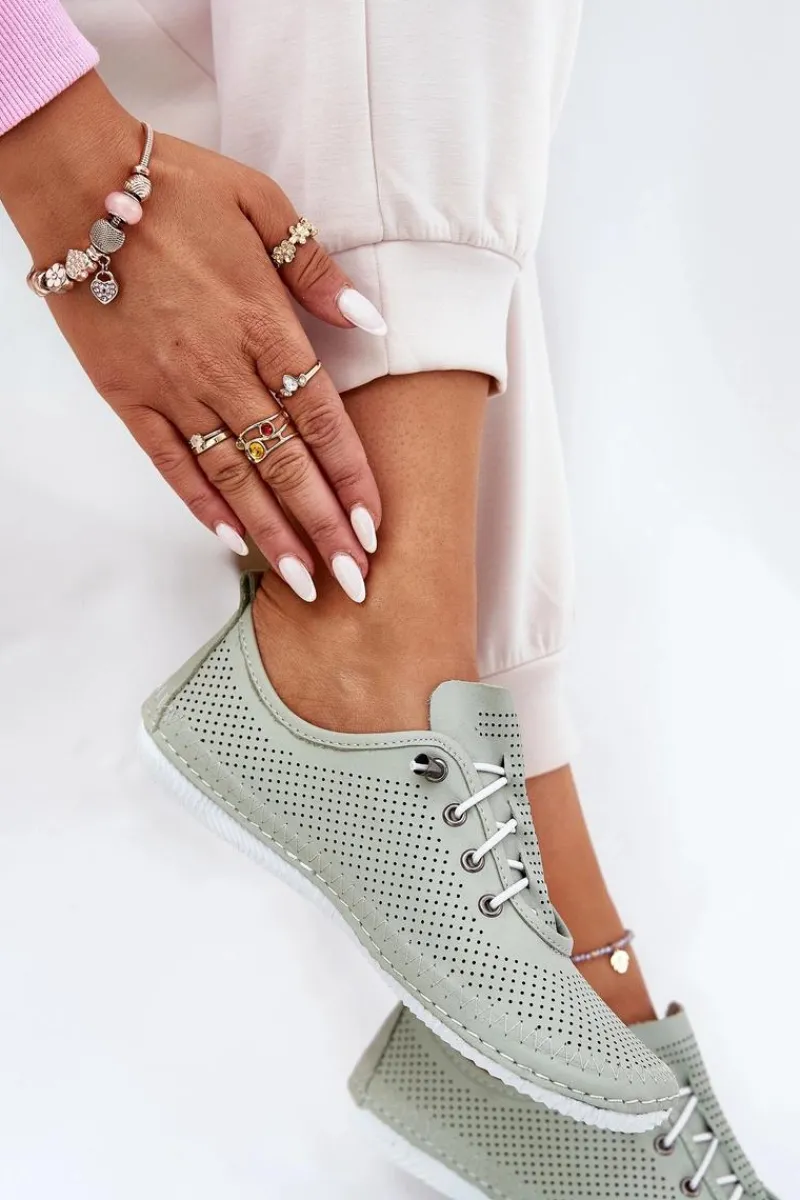 Sale Artiker Półbuty Damskie Ze Skóry Naturalnej 54C0833 Jasnozielone Zielony