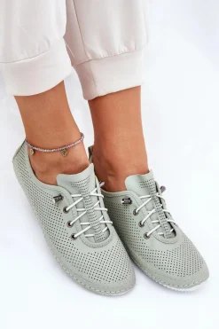 Sale Artiker Półbuty Damskie Ze Skóry Naturalnej 54C0833 Jasnozielone Zielony