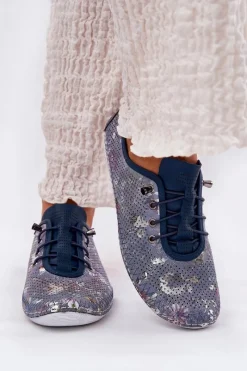 Clearance Półbuty Damskie Ze Skóry Naturalnej Wzorzyste 56C2691 e Damskie Półbuty Skórzane