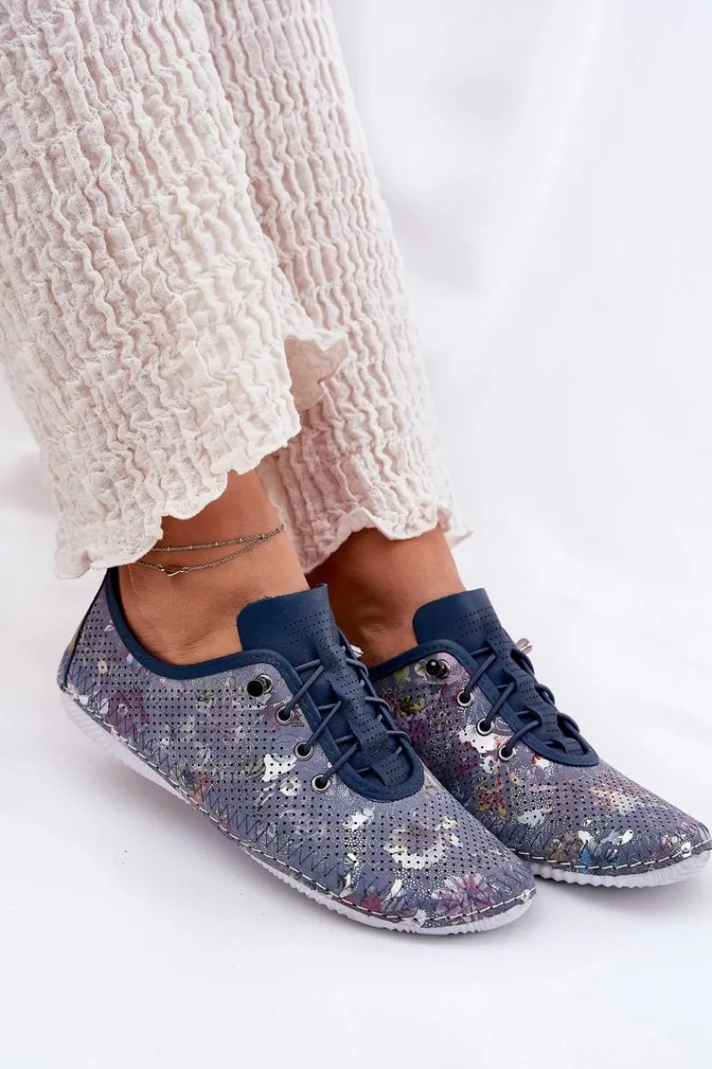 Clearance Półbuty Damskie Ze Skóry Naturalnej Wzorzyste 56C2691 e Damskie Półbuty Skórzane