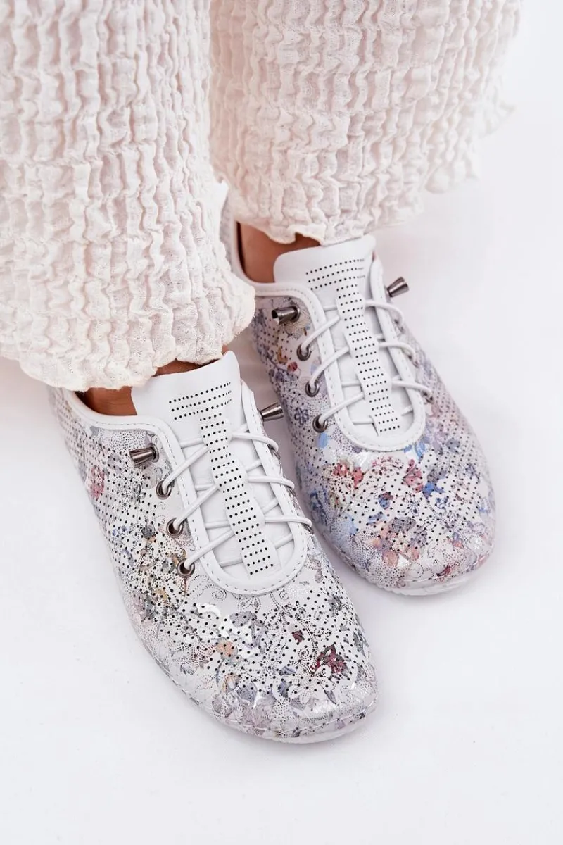 Półbuty Skórzane>Artiker Półbuty Damskie Ze Skóry Naturalnej Wzorzyste 56C2688 Białe Biały