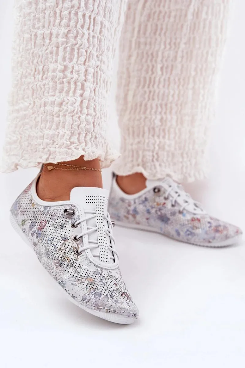 Półbuty Skórzane>Artiker Półbuty Damskie Ze Skóry Naturalnej Wzorzyste 56C2688 Białe Biały