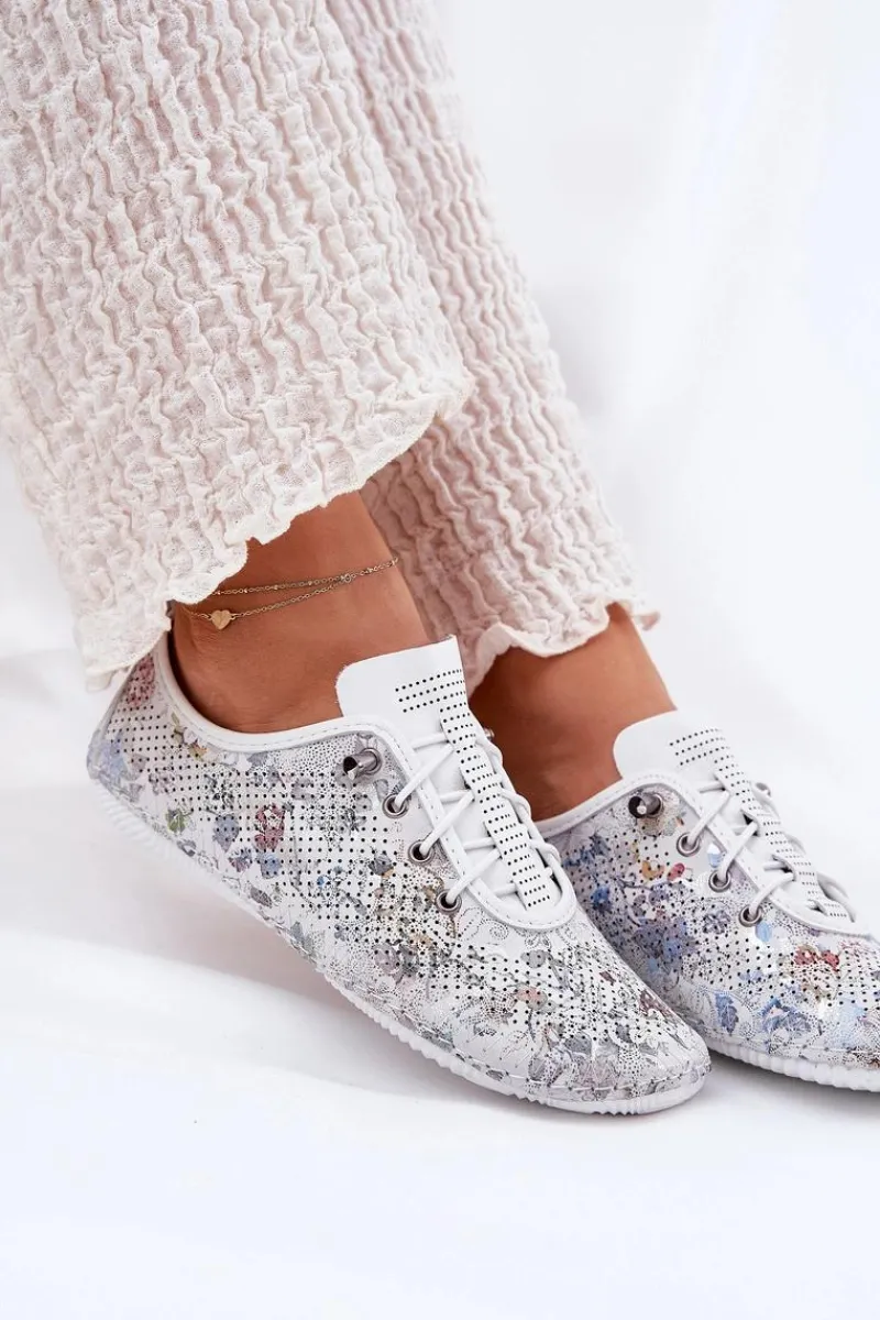 Półbuty Skórzane>Artiker Półbuty Damskie Ze Skóry Naturalnej Wzorzyste 56C2688 Białe Biały