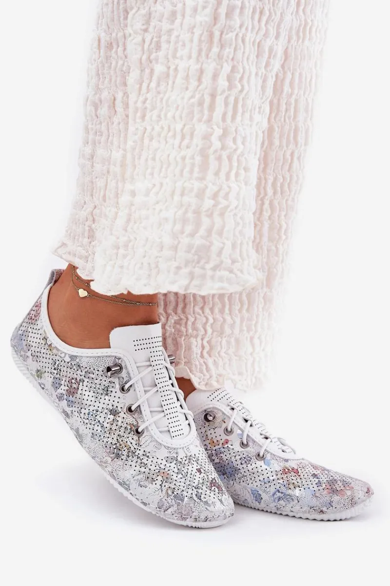 Półbuty Skórzane>Artiker Półbuty Damskie Ze Skóry Naturalnej Wzorzyste 56C2688 Białe Biały