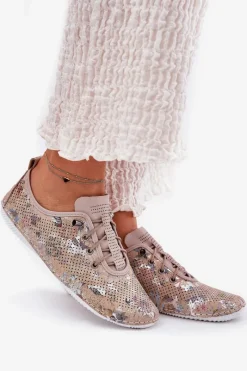 Best Półbuty Damskie Ze Skóry Naturalnej Wzorzyste 56C2689 Beżowe Damskie Półbuty Skórzane