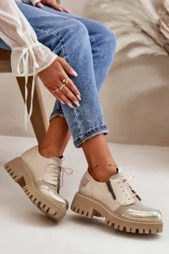 Półbuty Skórzane>Maciejka Półbuty Damskie Ze Skóry Naturalnej Beżowe 06177-04