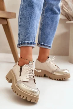 Półbuty Skórzane>Maciejka Półbuty Damskie Ze Skóry Naturalnej Beżowe 06177-04