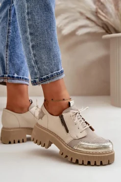 Półbuty Skórzane></noscript>Maciejka Półbuty Damskie Ze Skóry Naturalnej Beżowe 06177-04