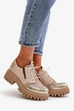 Półbuty Skórzane></noscript>Maciejka Półbuty Damskie Ze Skóry Naturalnej Beżowe 06177-04