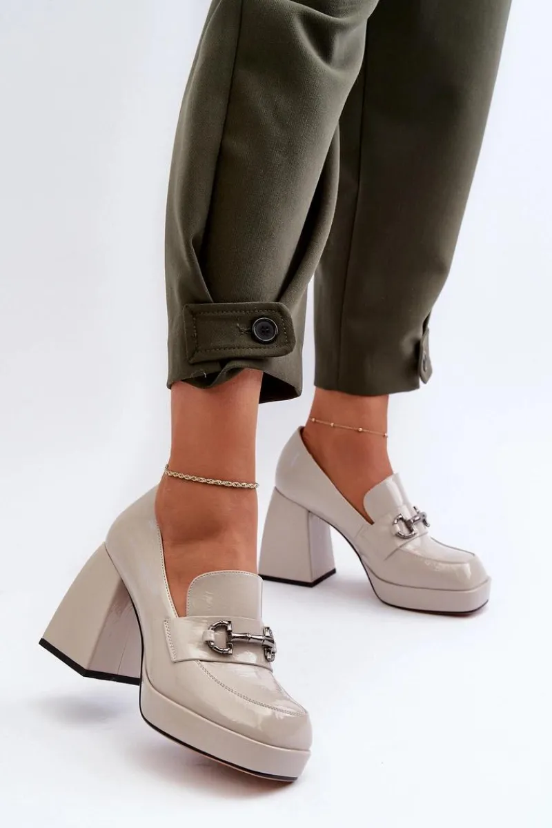 Półbuty Lakierowane|Półbuty Skórzane>Damskie buty S.Barski Półbuty Lakierowane Damskie Na Słupku Szare D&A MR38-906 Szary