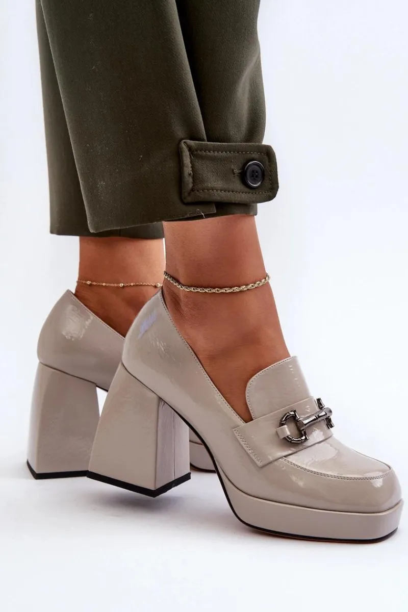 Półbuty Lakierowane|Półbuty Skórzane>Damskie buty S.Barski Półbuty Lakierowane Damskie Na Słupku Szare D&A MR38-906 Szary