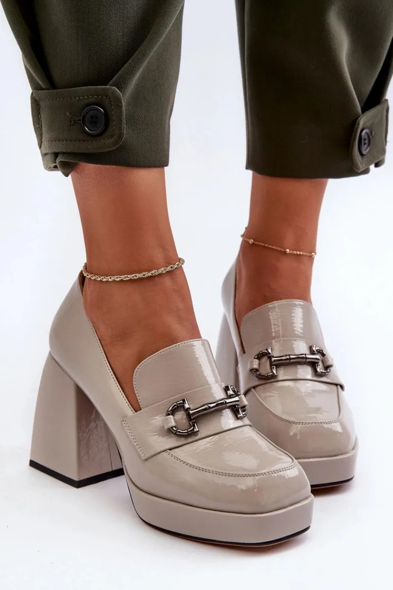 Półbuty Lakierowane|Półbuty Skórzane>Damskie buty S.Barski Półbuty Lakierowane Damskie Na Słupku Szare D&A MR38-906 Szary