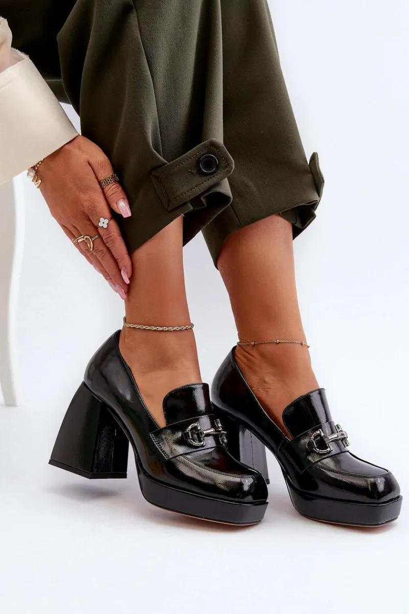 Discount Półbuty Lakierowane Damskie Na Słupku Czarne D&A MR38-906 Damskie Półbuty Lakierowane|Półbuty Skórzane