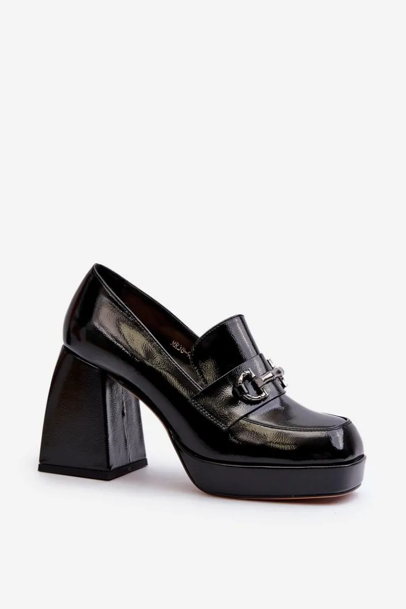 Discount Półbuty Lakierowane Damskie Na Słupku Czarne D&A MR38-906 Damskie Półbuty Lakierowane|Półbuty Skórzane
