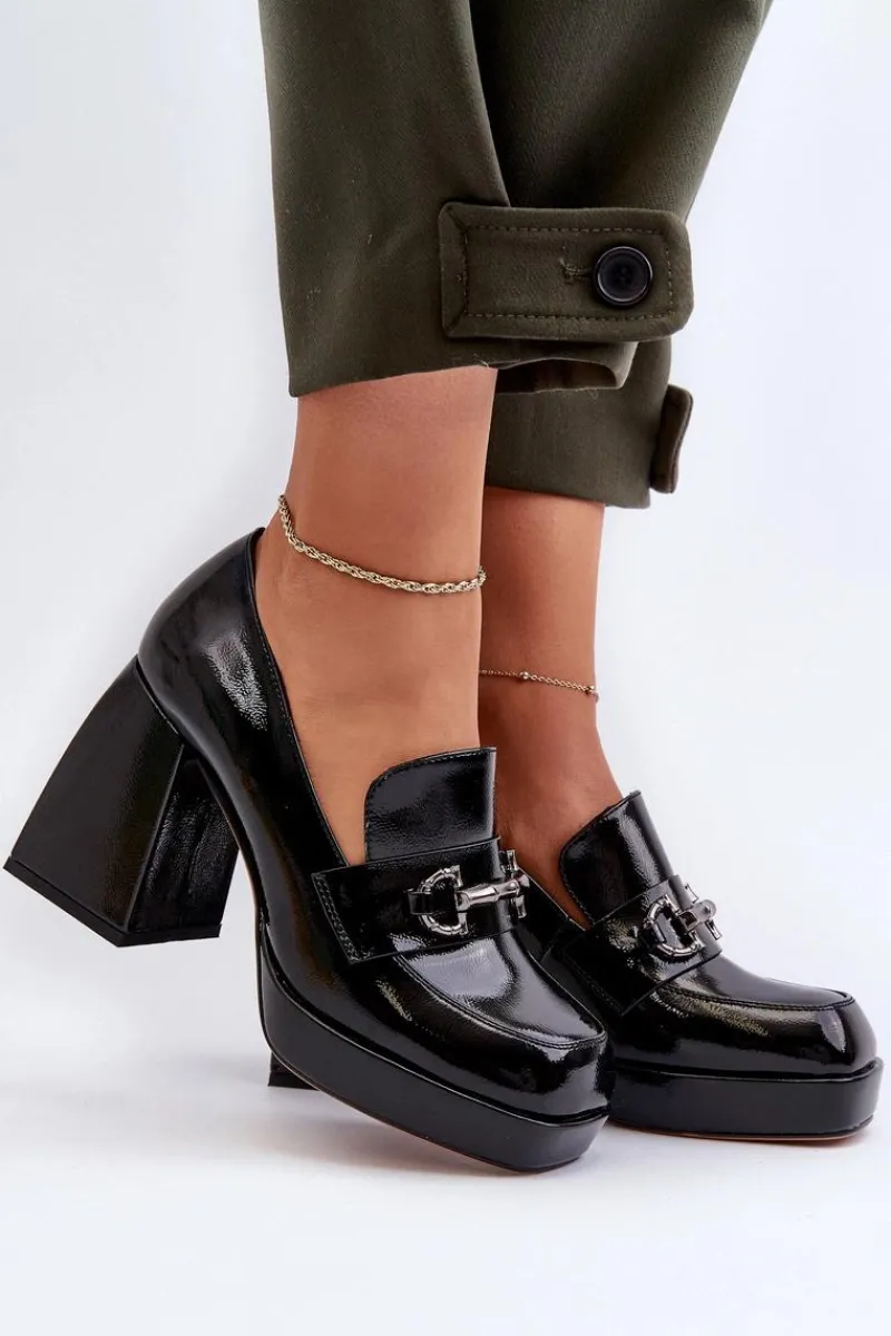 Discount Półbuty Lakierowane Damskie Na Słupku Czarne D&A MR38-906 Damskie Półbuty Lakierowane|Półbuty Skórzane