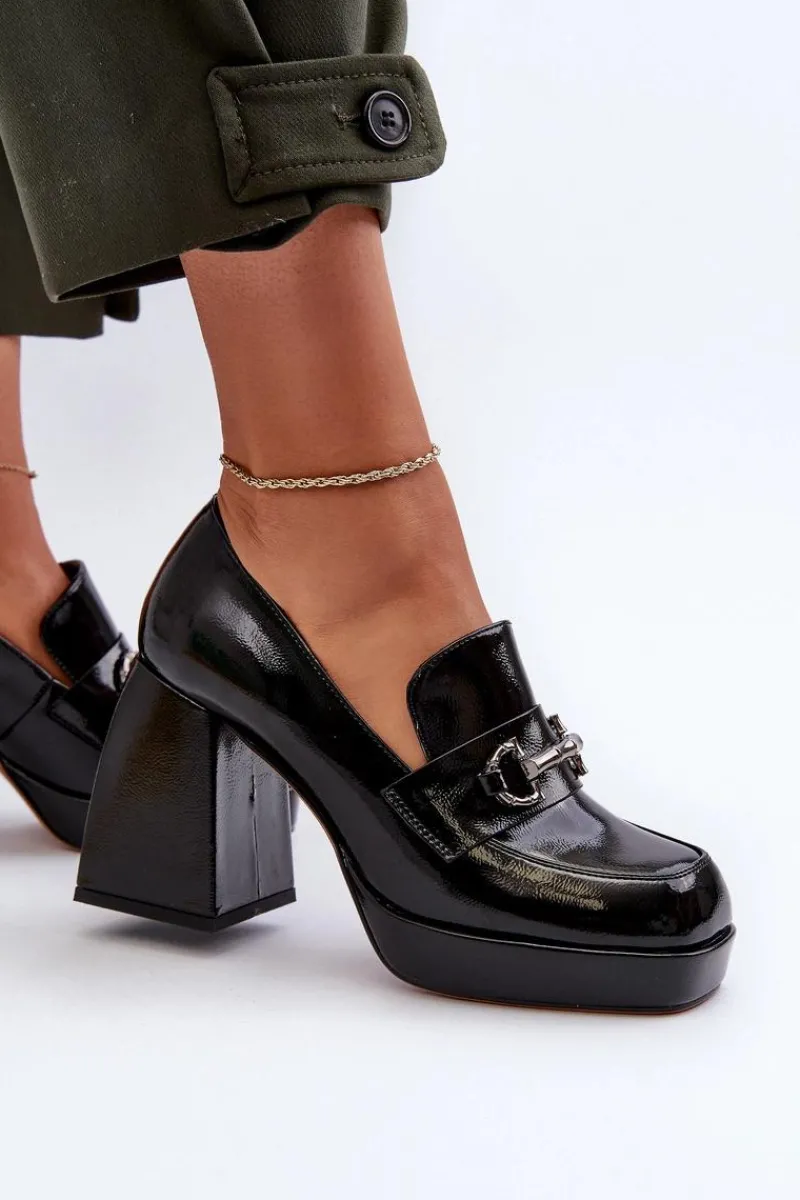 Discount Półbuty Lakierowane Damskie Na Słupku Czarne D&A MR38-906 Damskie Półbuty Lakierowane|Półbuty Skórzane