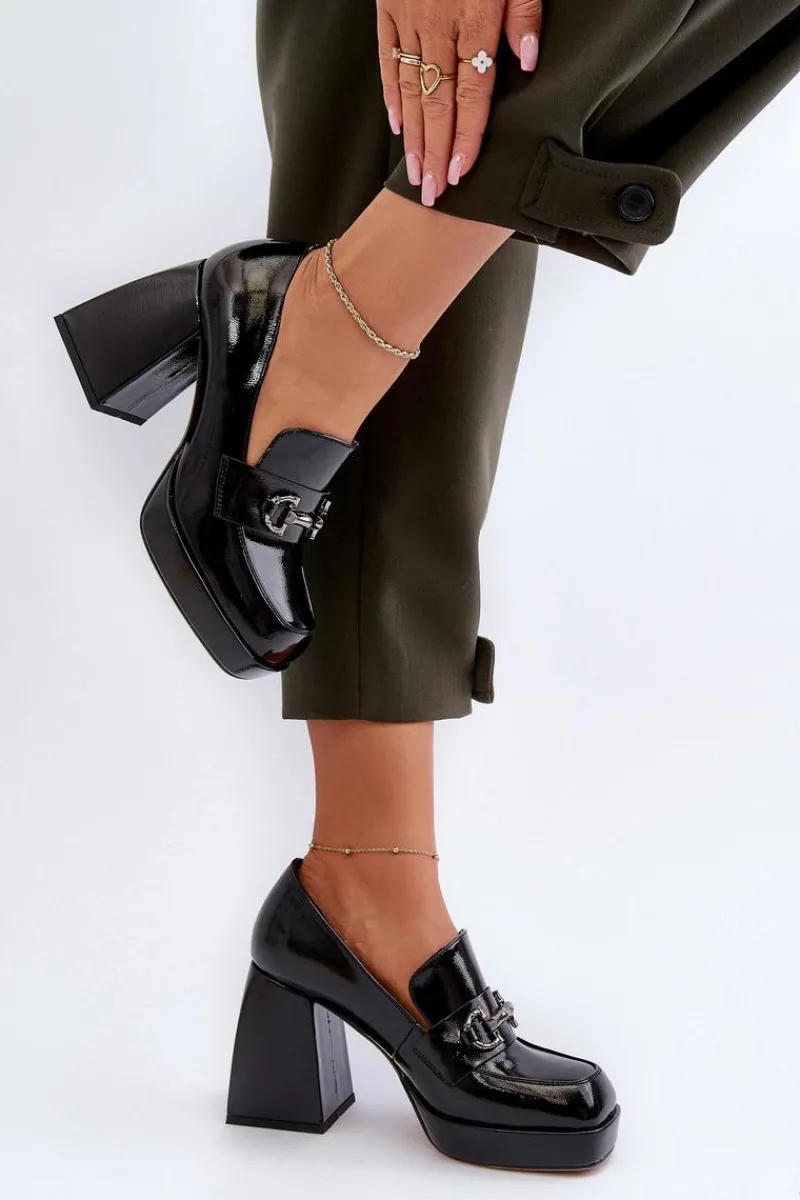Discount Półbuty Lakierowane Damskie Na Słupku Czarne D&A MR38-906 Damskie Półbuty Lakierowane|Półbuty Skórzane