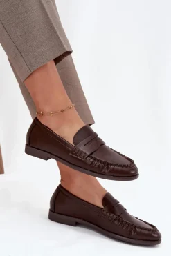 New Boto Półbuty Loafersy Damskie Z Eko Skóry Brązowe Lilith Brązowy