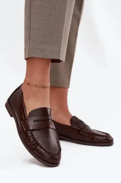 New Boto Półbuty Loafersy Damskie Z Eko Skóry Brązowe Lilith Brązowy