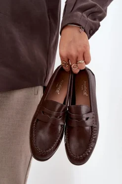 New Boto Półbuty Loafersy Damskie Z Eko Skóry Brązowe Lilith Brązowy